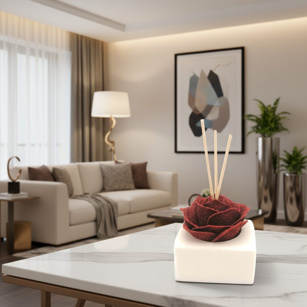 Diffusore Ambiente Rosa Raffinata in Sughero Rosso– Elegante Profumatore Naturale - Fabris Solutions
