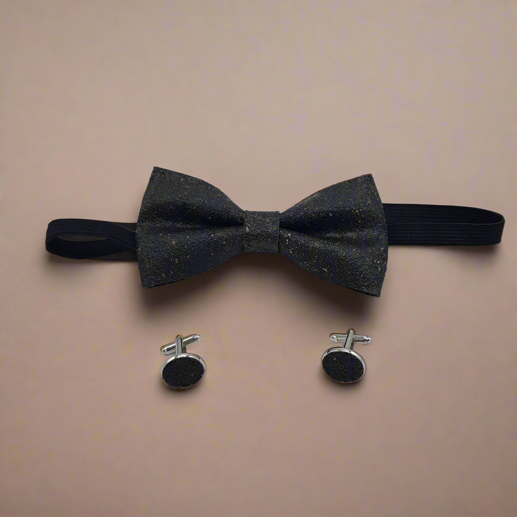 Set Papillon e Gemelli in Sughero Slate Charm con Scatola di Latta – Elegante Accessorio Uomo - Fabris Solutions