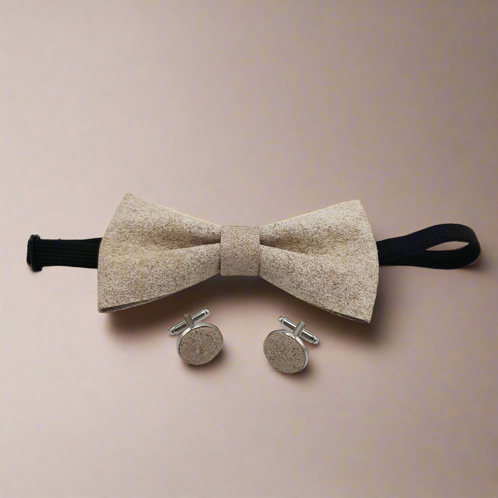 Set Papillon e Gemelli in Sughero Stone Elegance con Scatola di Latta – Elegante Accessorio Uomo - Fabris Solutions