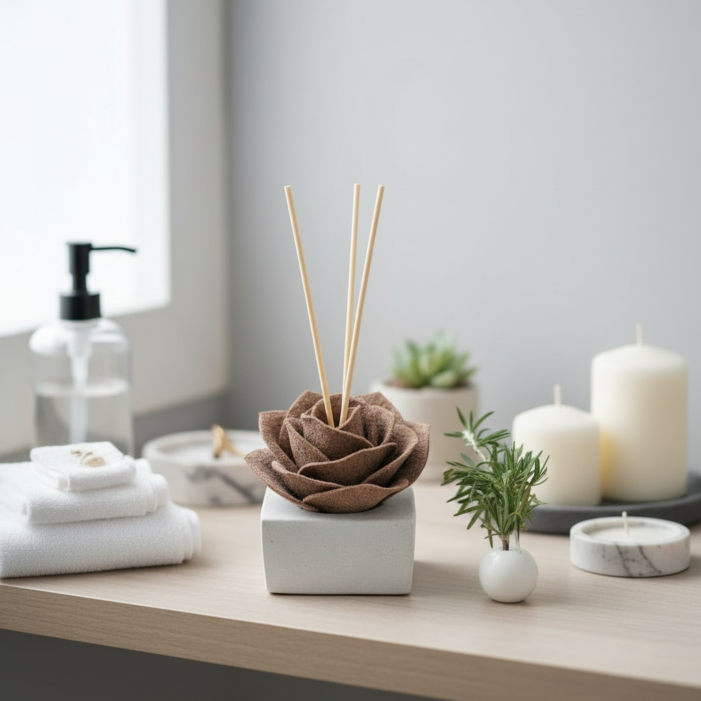 Diffusore Ambiente Rosa Raffinata in Sughero Pesca – Elegante Profumatore Naturale - Fabris Solutions 