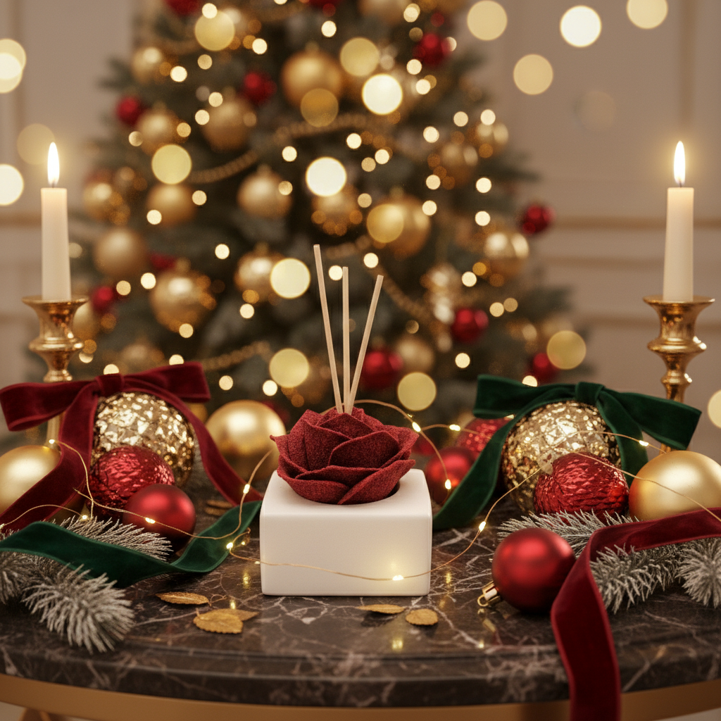 Diffusore Ambiente Rosa Raffinata in Sughero Rosso– Elegante Profumatore Naturale - Fabris Solutions 