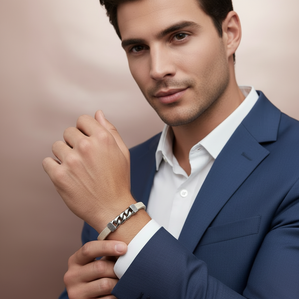Bracciale Uomo Modern Stone in Sughero e Acciaio – Elegante Accessorio Naturale - Fabris Solutions 