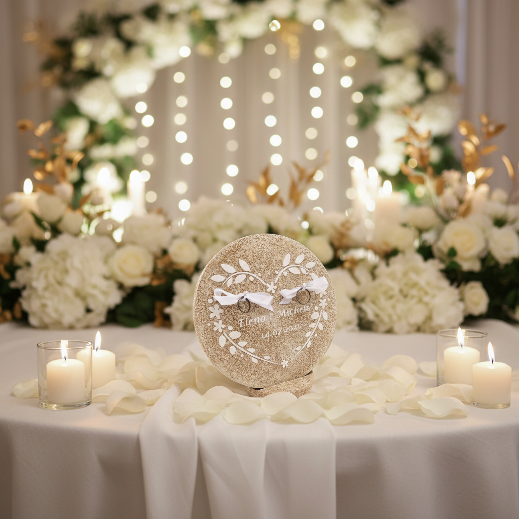 Porta fedi champagne bianco -  Eleganza e raffinatezza per il tuo matrimonio - Fabris Solutions 