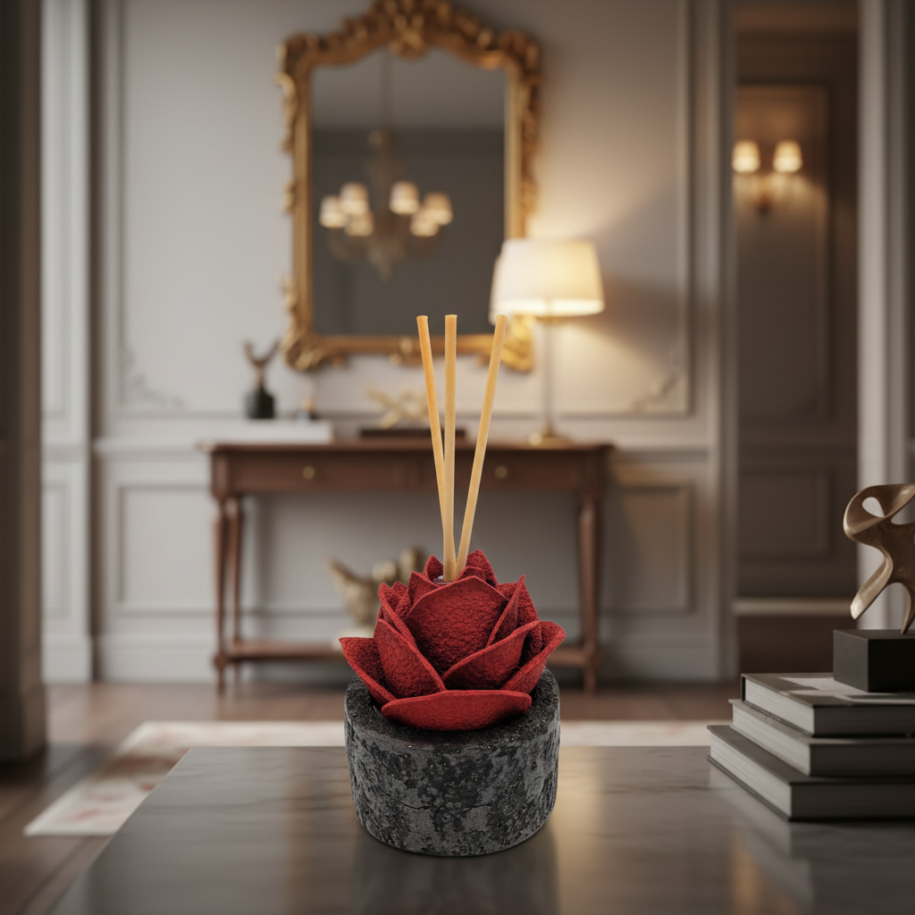 Diffusore Ambiente Rosa Ricercata in Sughero Rosso – Elegante Profumatore Naturale - Fabris Solutions 