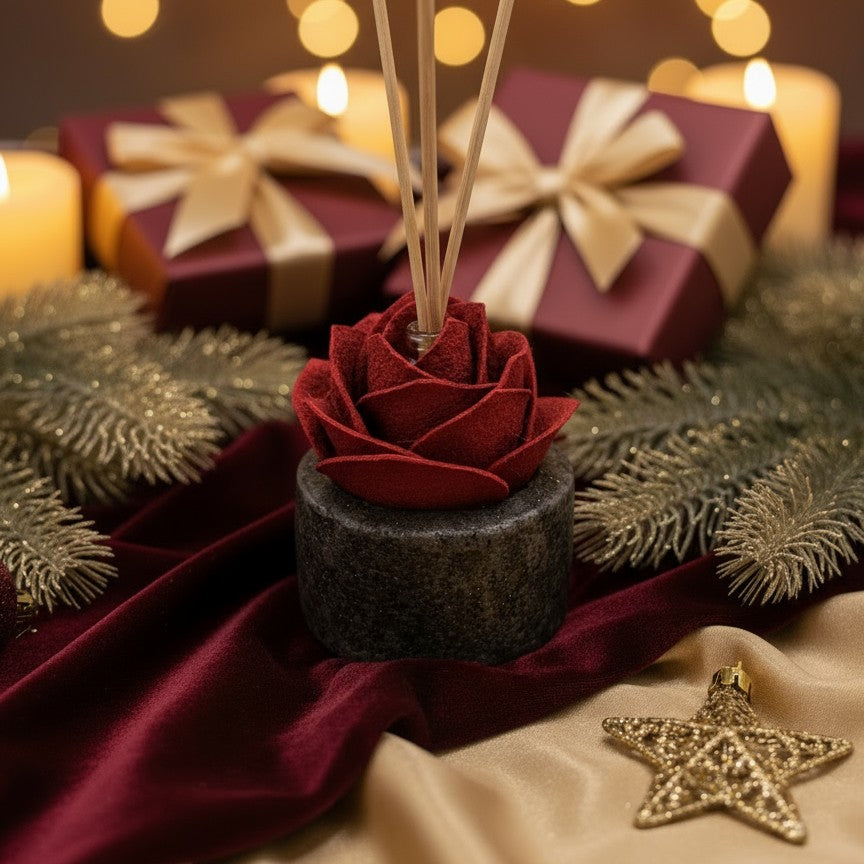 Diffusore Ambiente Rosa Ricercata in Sughero Rosso – Elegante Profumatore Naturale - Fabris Solutions 