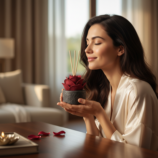 Diffusore Ambiente Rosa Ricercata in Sughero Rosso – Elegante Profumatore Naturale - Fabris Solutions 