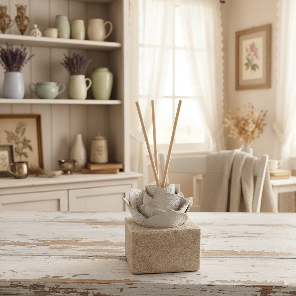 Linea Petali di Sughero: Diffusori Eleganti - Modello Rosa Moderna - Colore bianco - Fabris Solutions 