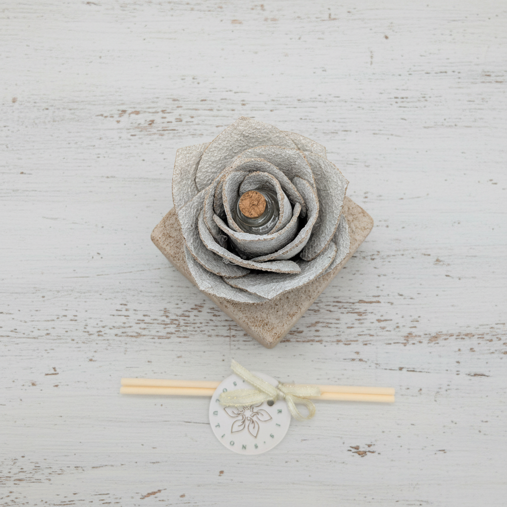 Linea Petali di Sughero: Diffusori Eleganti - Modello Rosa Moderna - Colore bianco - Fabris Solutions 
