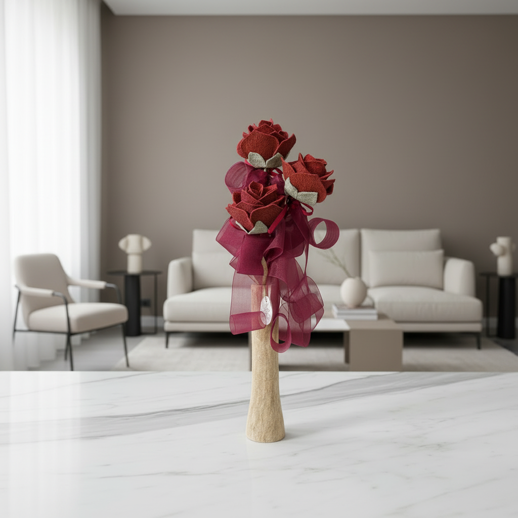 Rosa di Sughero con Stelo – Modello Rosa Divina Amaranto, Linea Petali di Sughero - Fabris Solutions 