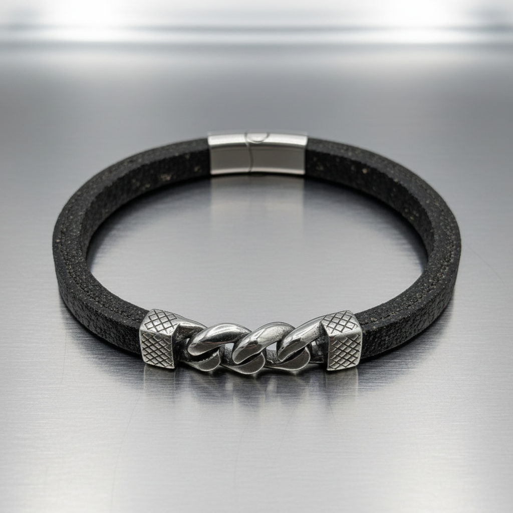 Bracciale Uomo Slate Charm in Sughero e Acciaio – Elegante Accessorio Naturale - Fabris Solutions 