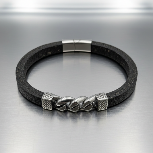 Bracciale Uomo Slate Charm in Sughero e Acciaio – Elegante Accessorio Naturale - Fabris Solutions 