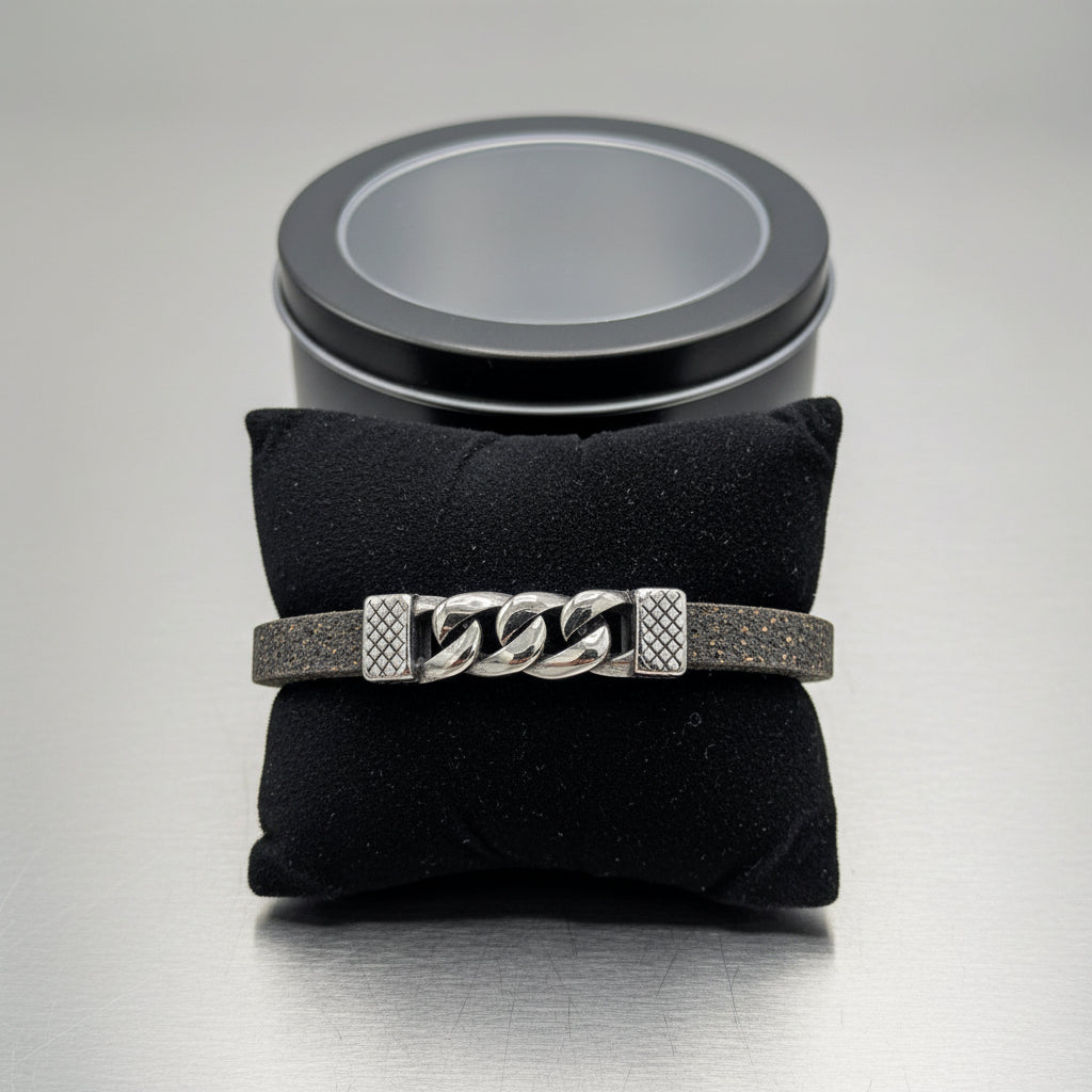 Bracciale Uomo Slate Charm in Sughero e Acciaio – Elegante Accessorio Naturale - Fabris Solutions 
