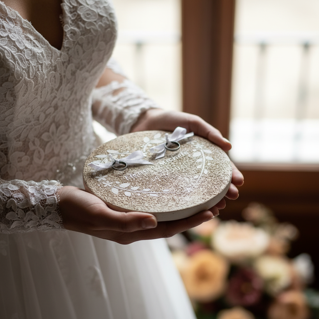 Porta fedi champagne bianco -  Eleganza e raffinatezza per il tuo matrimonio