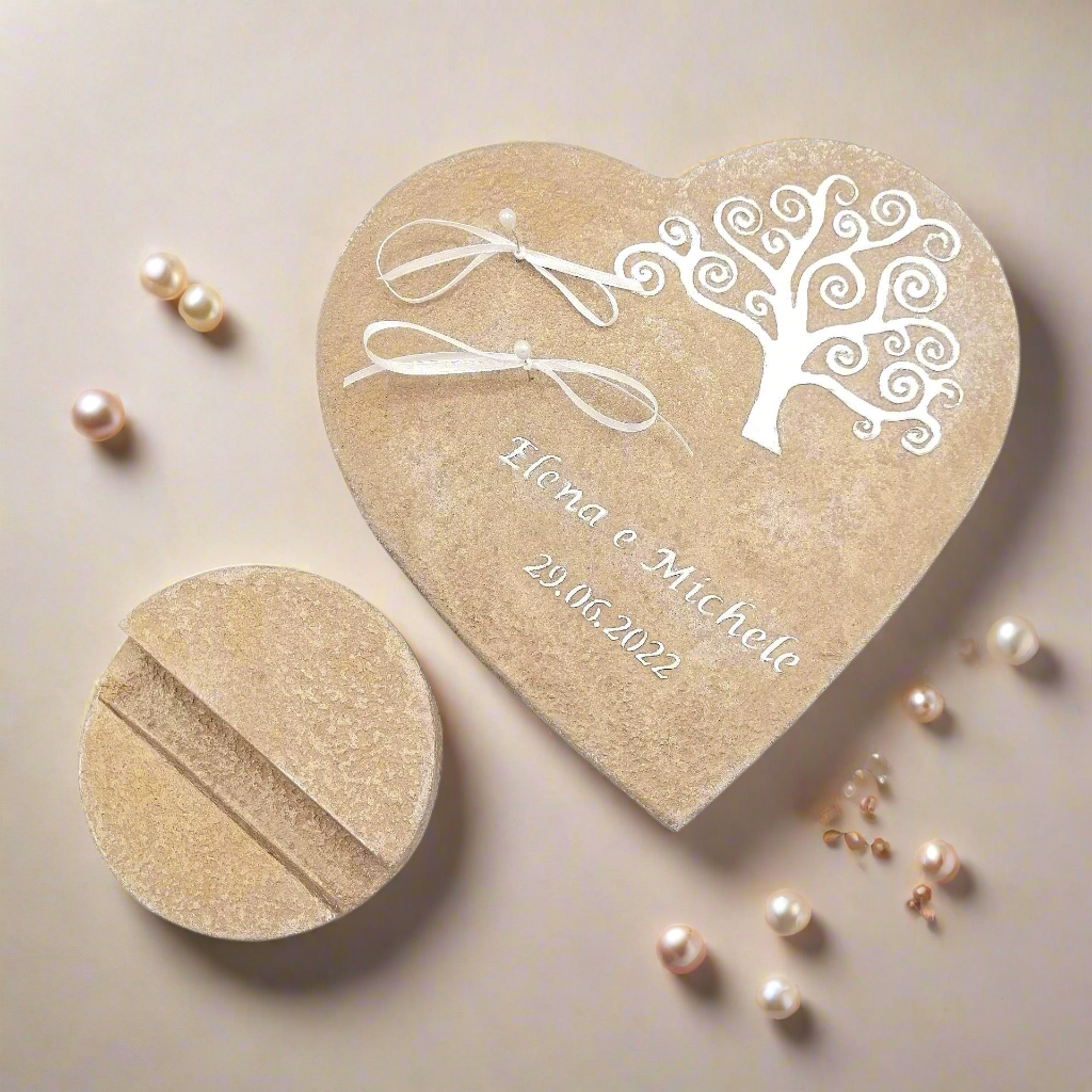 Porta fedi "Cuore in Sughero con Albero della Vita" - Un connubio tra natura ed eleganza per il tuo amore eterno - Fabris Solutions 