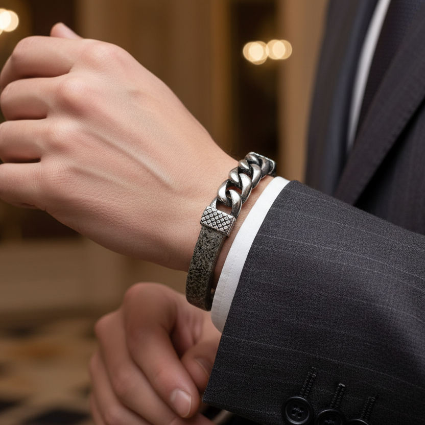 Bracciale Uomo Lunar Glow in Marmo e Acciaio – Elegante Accessorio Naturale - Fabris Solutions 