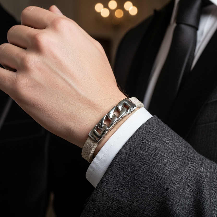 Bracciale Uomo Stone Elegance in Sughero e Acciaio – Elegante Accessorio Naturale - Fabris Solutions 